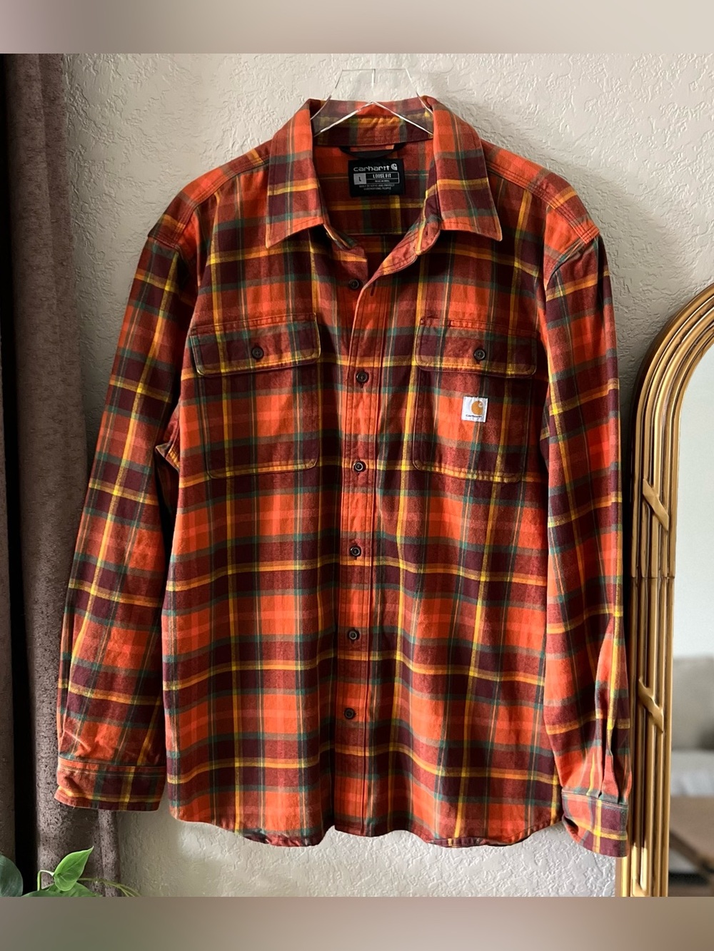 Carhartt Men's Loose Fit Heavyweight Flannel Long-Sleeve Plaid Shirt Size Large